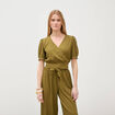 Blouse cropped manches courtes vert kaki femme
