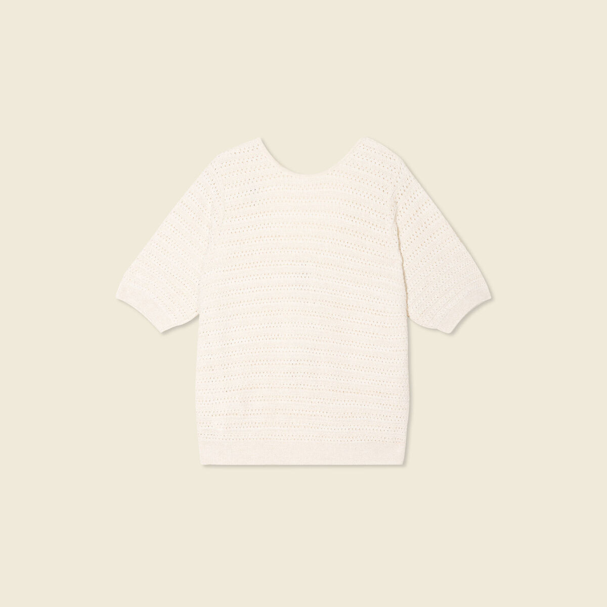 Gilet manches courtes ajouré creme femme