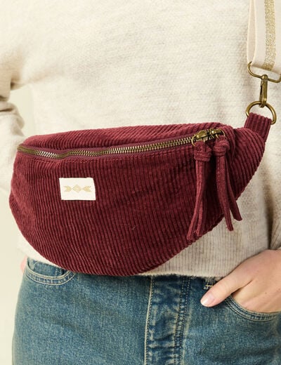 Sac banane velours c&ocirc;tel&eacute; prune femme