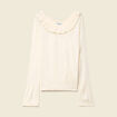 Pull col rond &agrave; volants manches longues ivoire femme