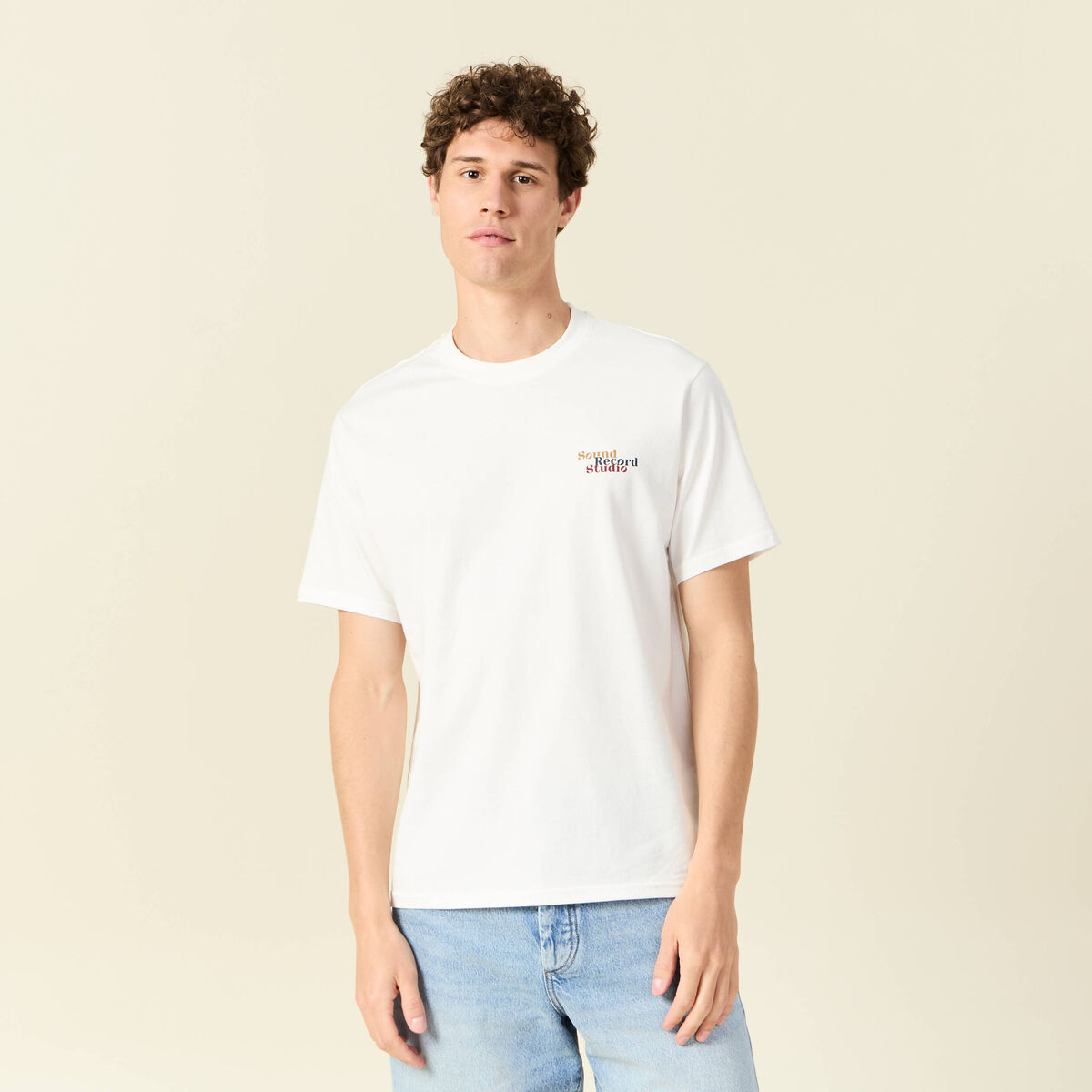 T-shirt en coton manches courtes ecru homme