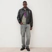 Pull droit tweed manches longues vert kaki homme