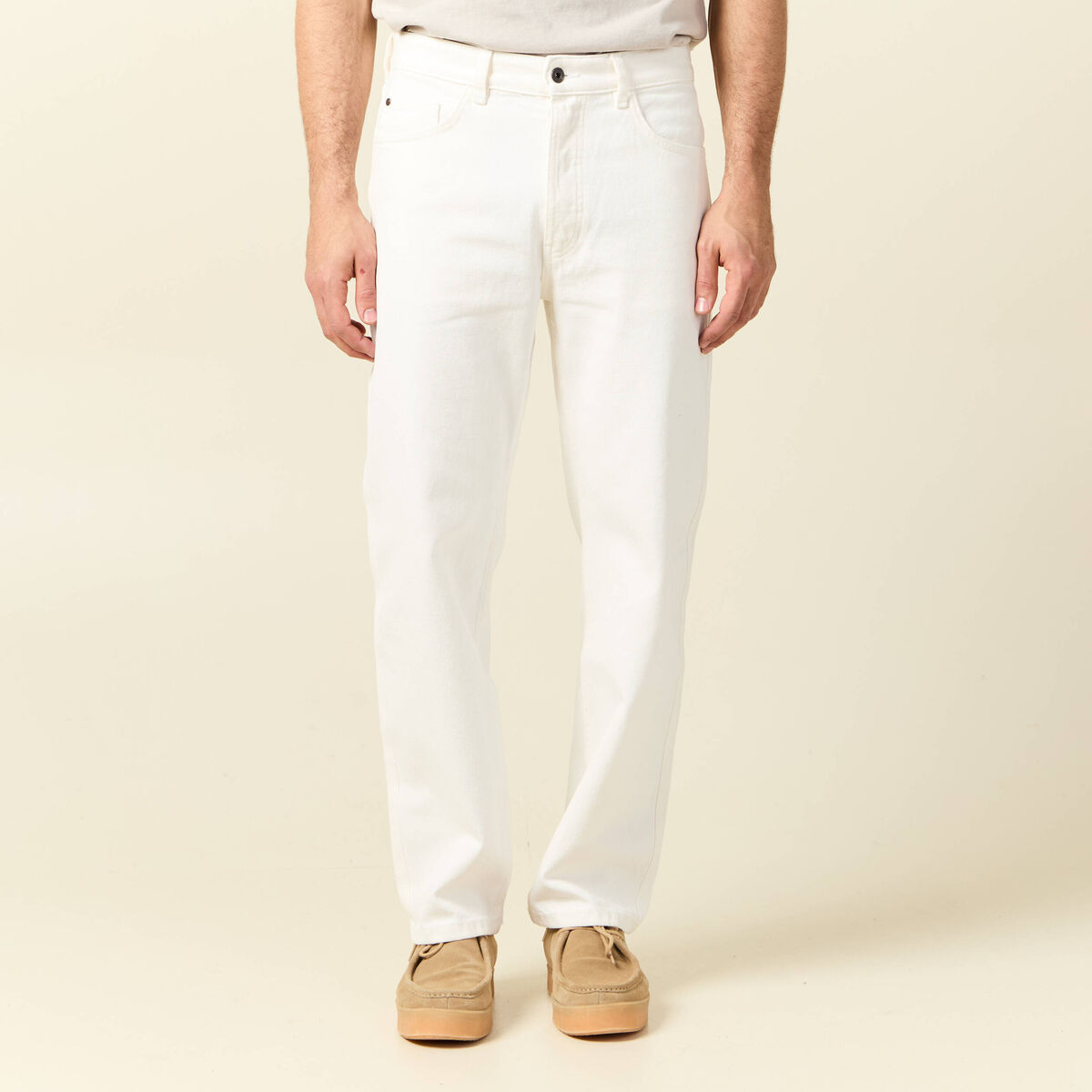 Jeans relax 5 poches denim blanc homme
