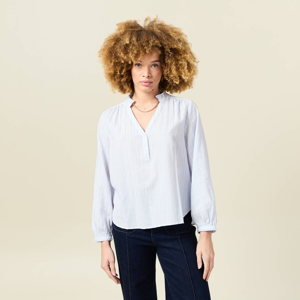 Blouse manches longues bleu ciel femme