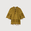 Blouse en coton manches courtes dentelle vert kaki femme