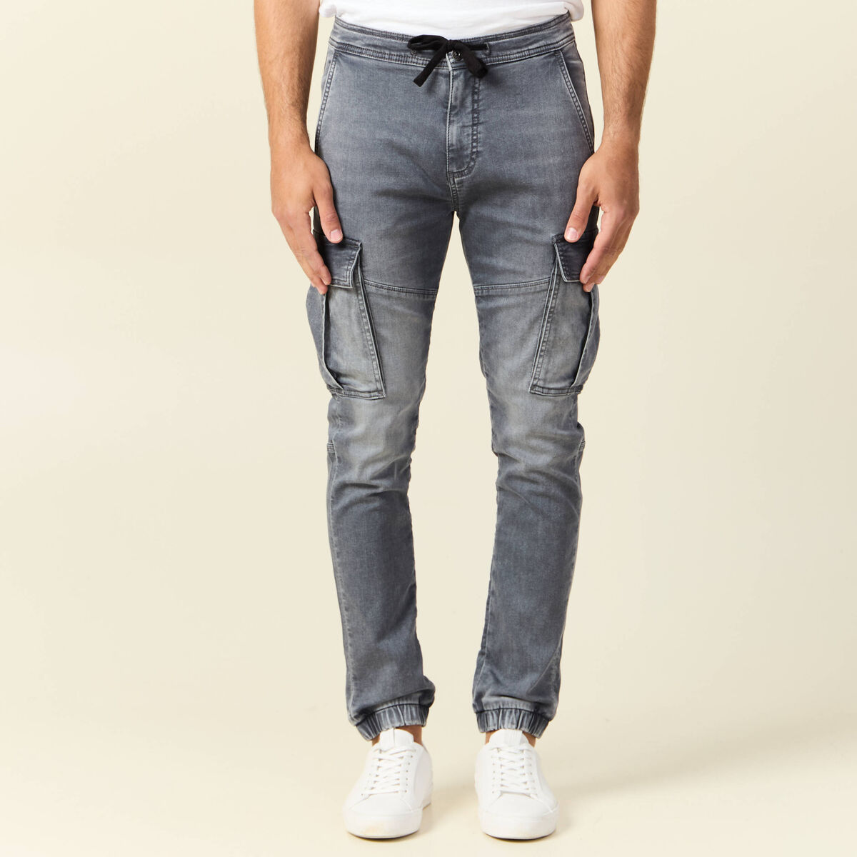 Jeans battle à coulisse denim gris homme
