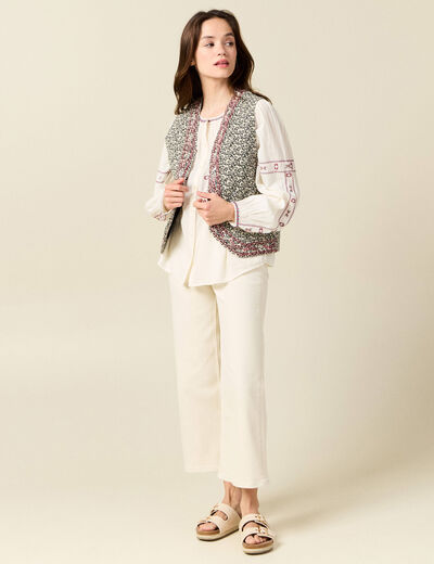 Chemise manches longues brodée creme femme