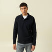 Polo cintr&eacute; manches longues en coton noir homme