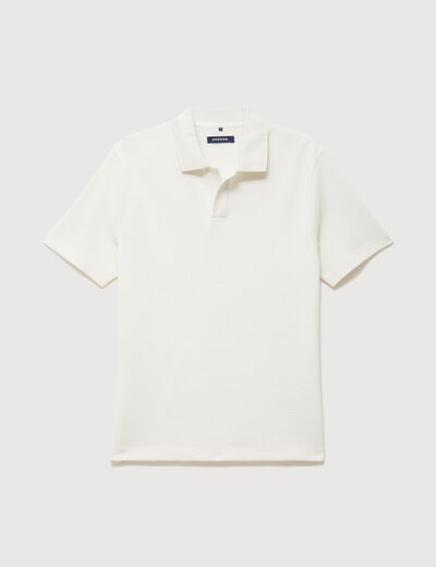 Polo manches courtes col cubain ecru homme