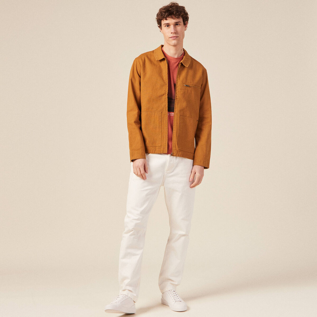 Blouson zipp&eacute; droit camel homme