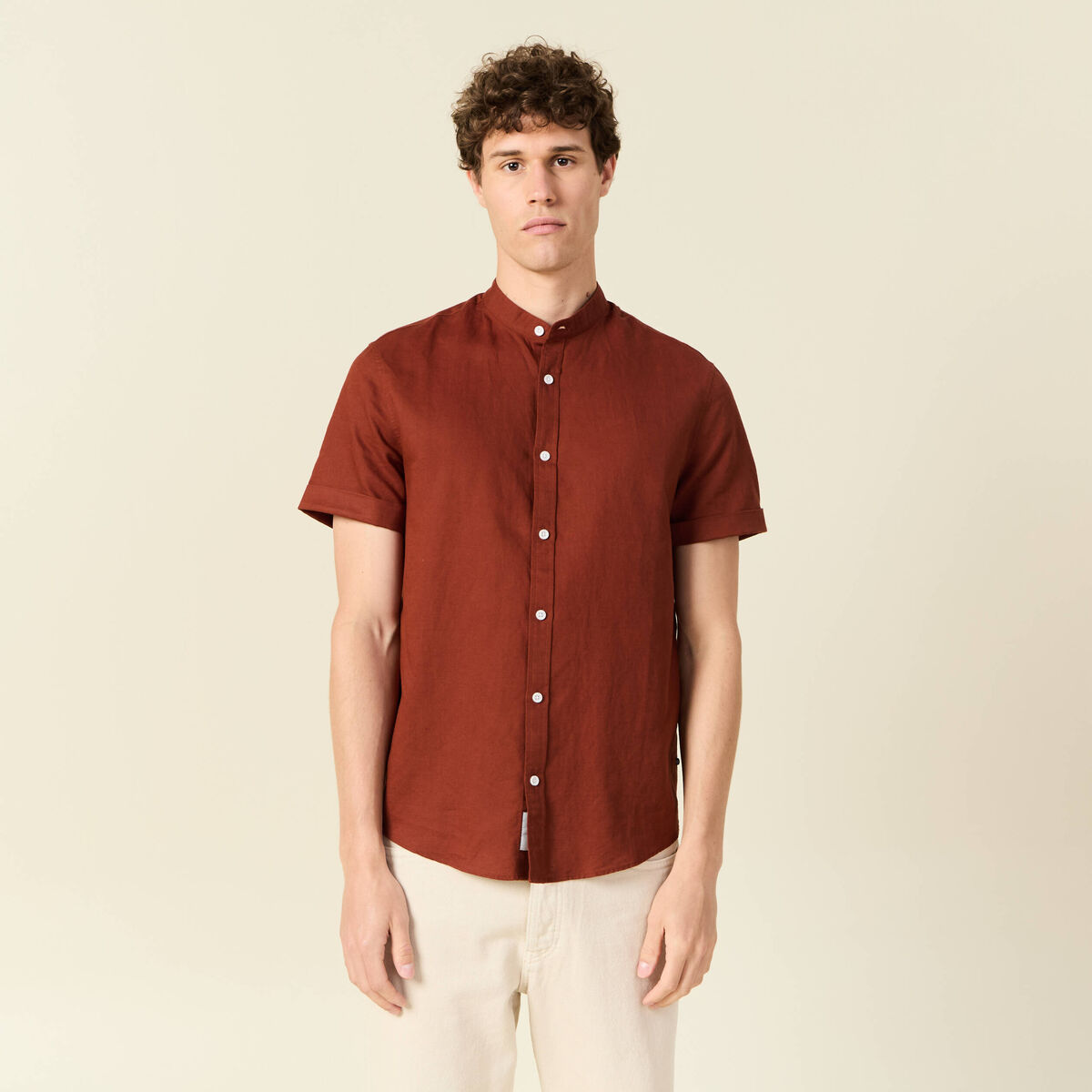 Chemise manches courtes marron cognac homme