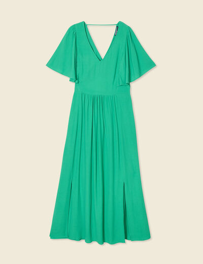 Robe longue évasée fendue vert femme