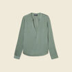 Blouse manches longues satin vert kaki femme