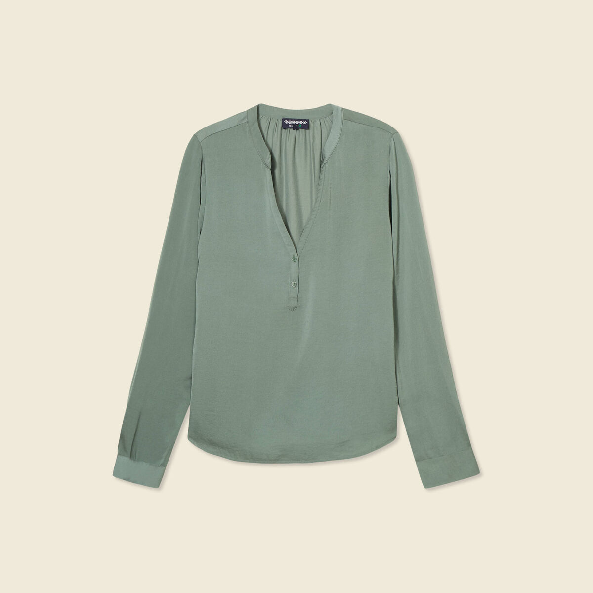 Blouse manches longues satin vert kaki femme