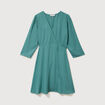Robe manches longues col v vert femme