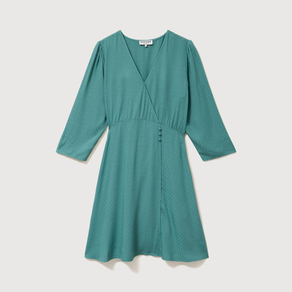 Robe manches longues col v vert femme