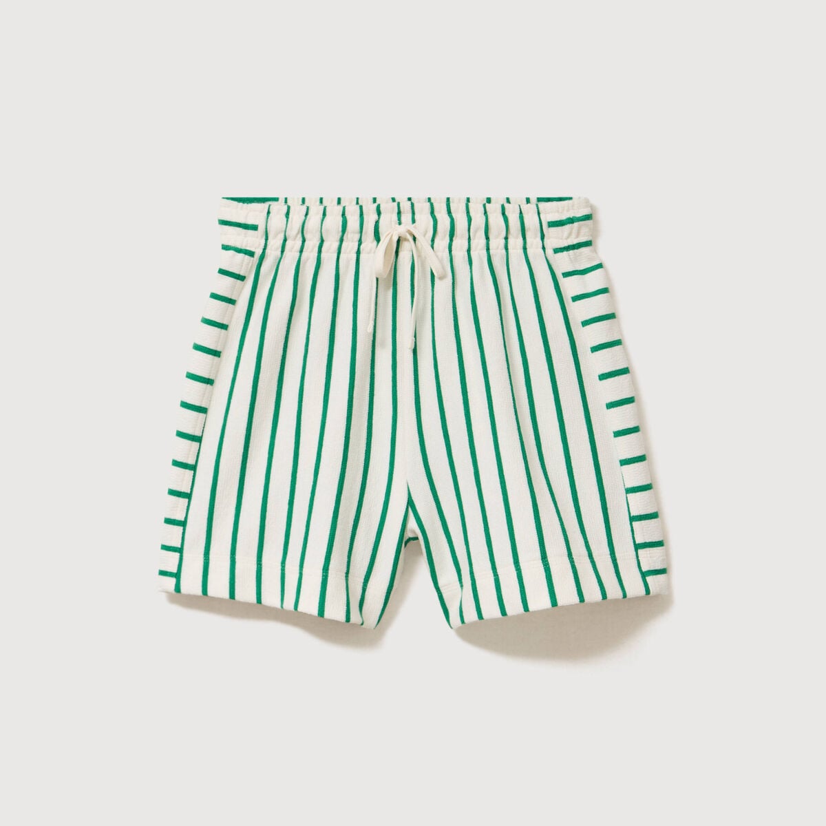 Short taille haute en maille ray&eacute;e vert femme