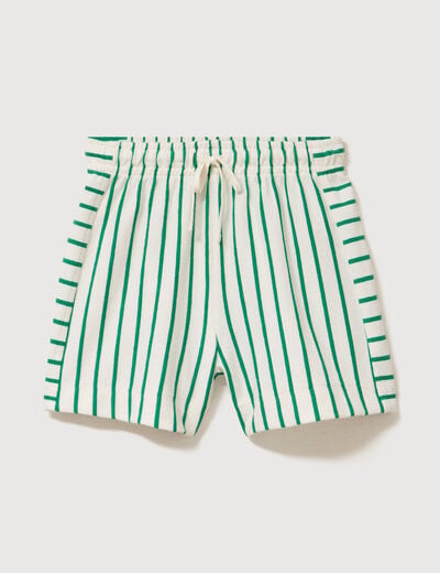 Short taille haute en maille ray&eacute;e vert femme
