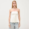 Top bustier &agrave; volants doubl&eacute; ecru femme