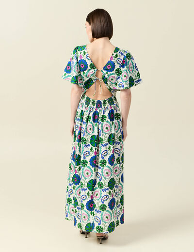 Robe col V manches courtes blanc femme