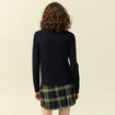 Pull fin col roul&eacute; manches longues bleu marine femme