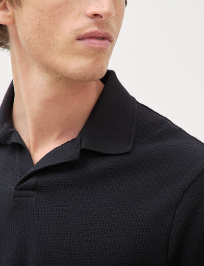 Polo ample col cubain manches courtes noir homme