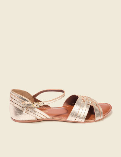 Sandales plates en cuir couleur or femme