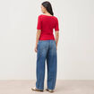 T-shirt c&ocirc;tel&eacute; ajust&eacute; manches courtes rouge femme