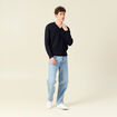 Pull fin col v manches longues bleu marine homme