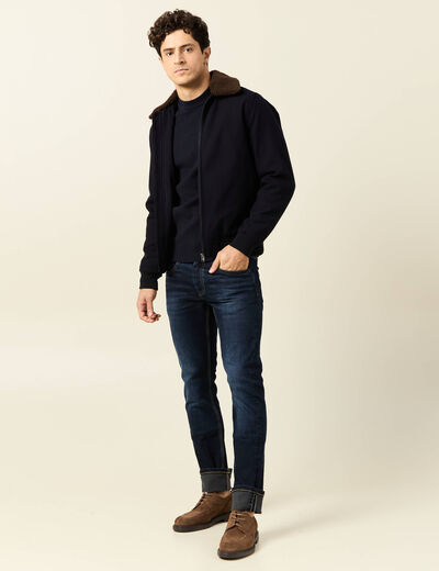 Pull manches longues bleu marine homme