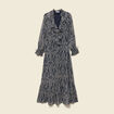 Robe longue &eacute;vas&eacute;e col v manches longues bleu marine femme