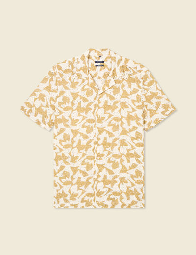 Chemise manches courtes brodée blanc homme