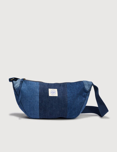 Sac bandouli&egrave;re en coton effet jeans denim brut femme