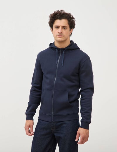 Sweat &agrave; capuche manches longues bleu marine homme