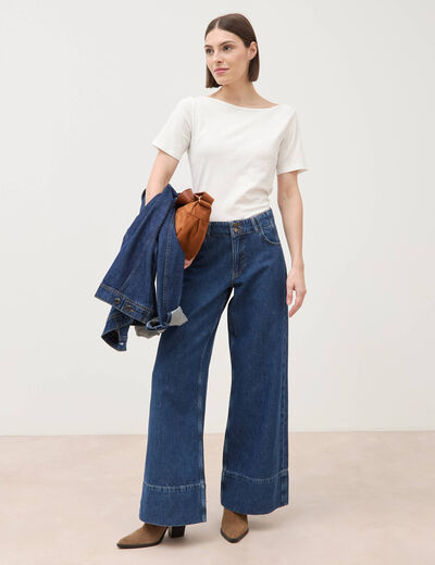 Jeans loose taille haute en coton denim used femme