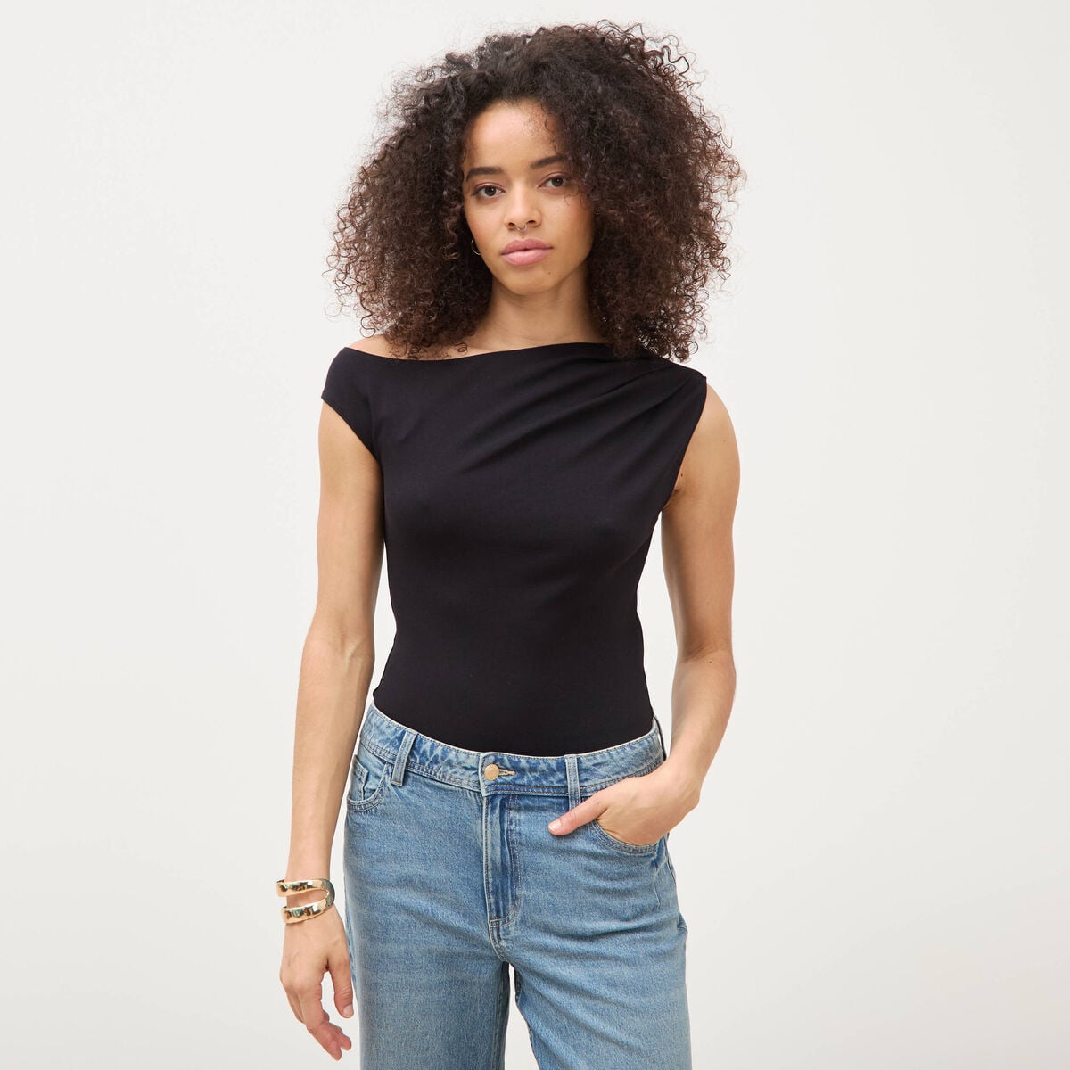 Body ajust&eacute; encolure bardot noir femme
