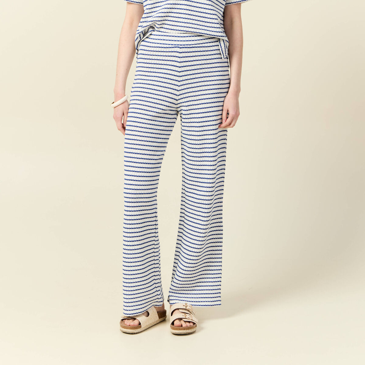Pantalon large en maille ecru femme