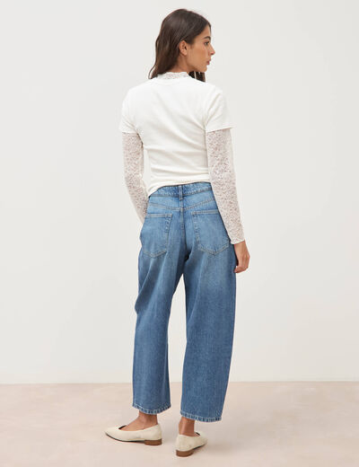 Jeans barrel 7/8&egrave;me taille standard denim used femme