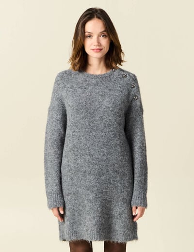 Robe pull droite avec boutons gris clair femme
