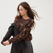 Gilet manches longues col rond marron fonc&eacute; femme
