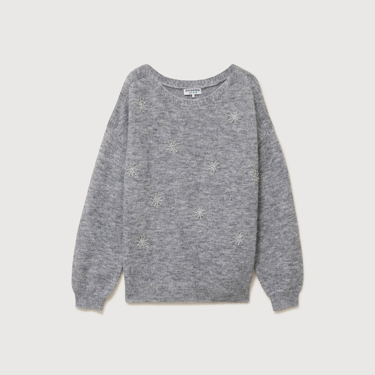 Pull droit col bateau manches longues gris femme