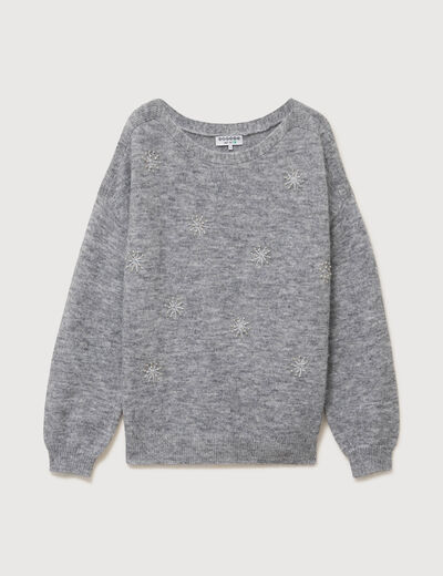 Pull droit col bateau manches longues gris femme