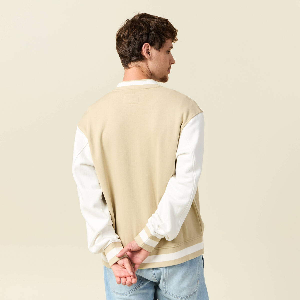 Veste sweat manches longues ecru homme