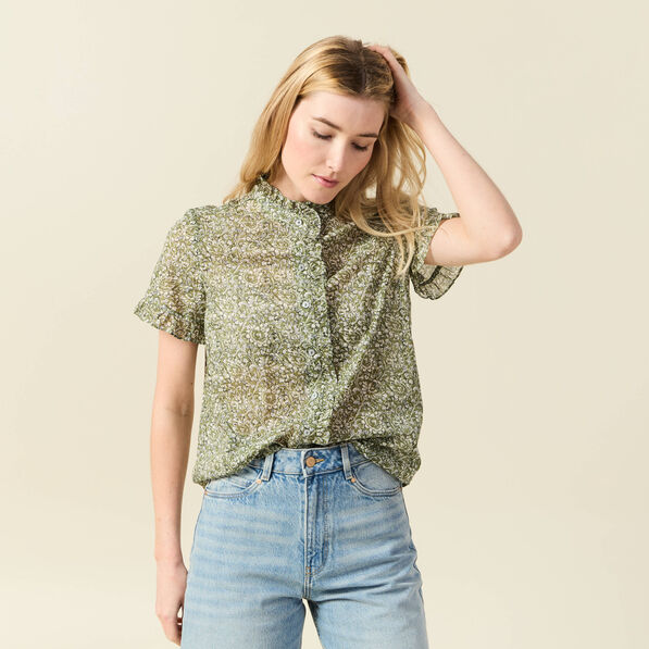 Chemise manches courtes vert kaki femme