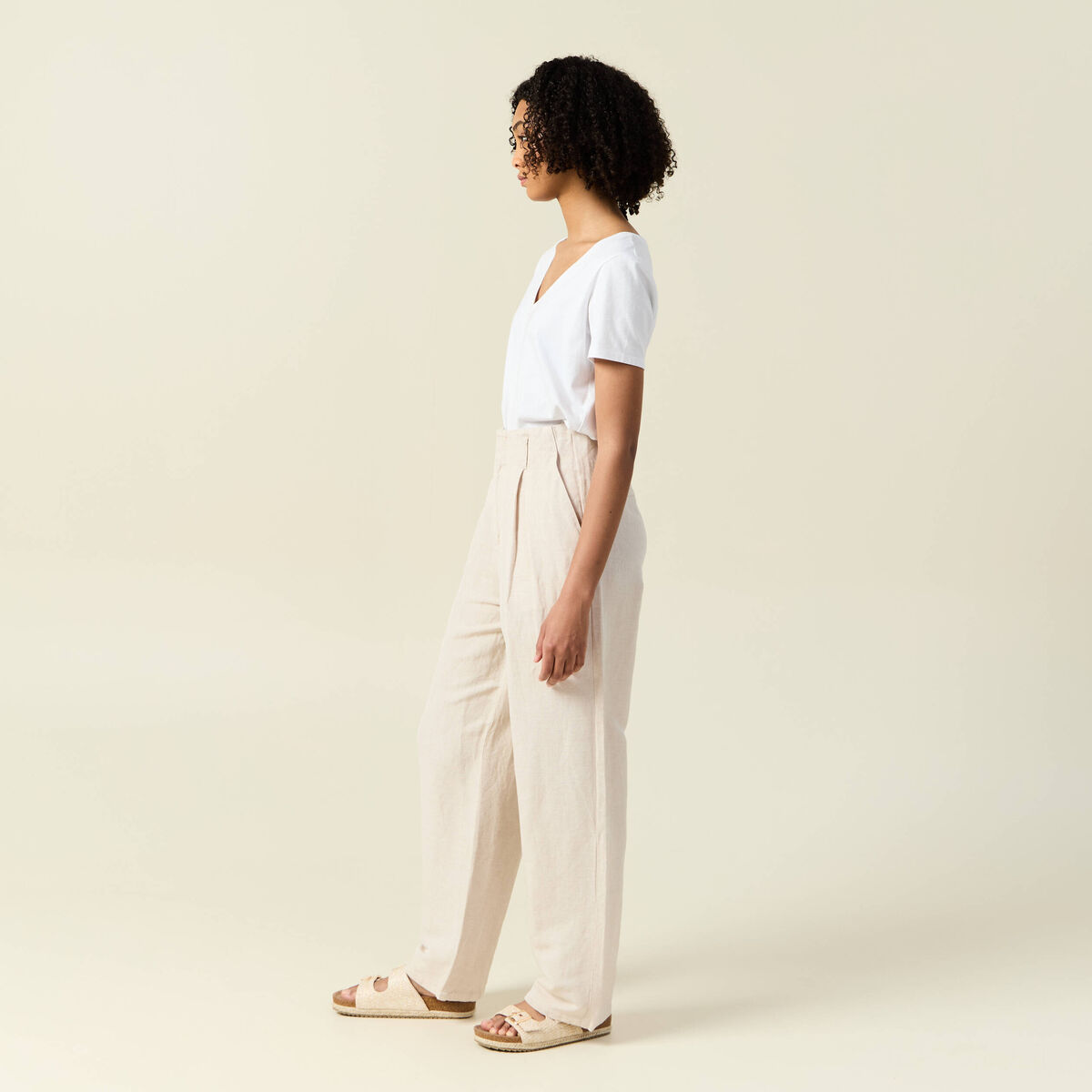 Pantalon large à pinces sable femme