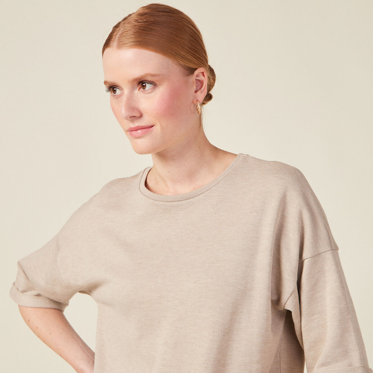 T-shirt à manches courtes creme femme