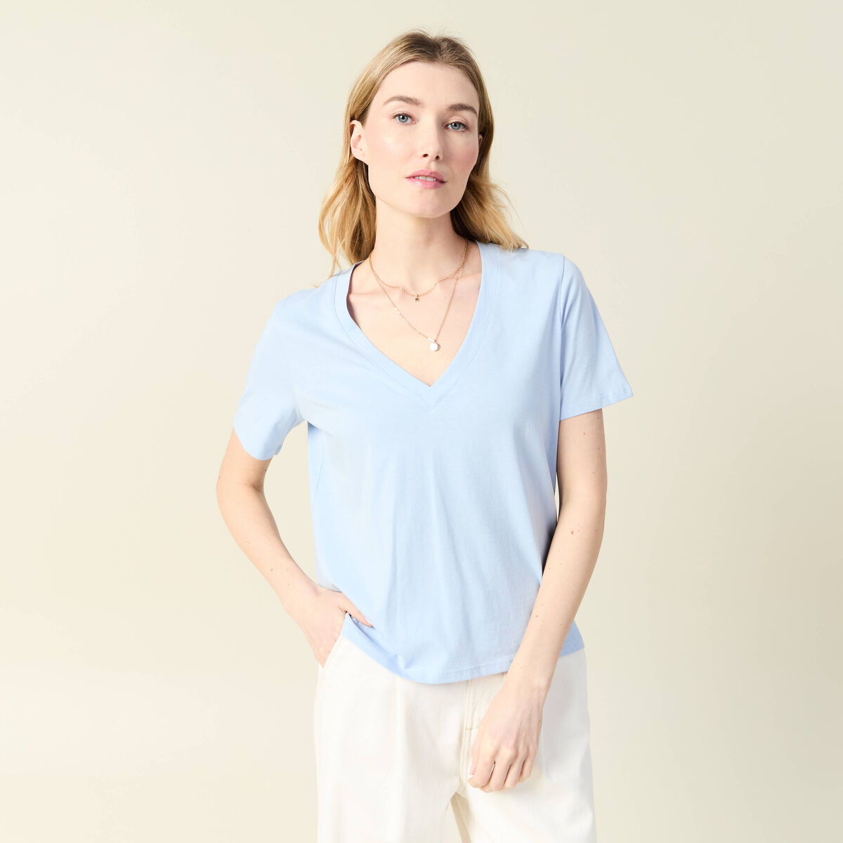 T-shirt manches courtes bleu clair femme