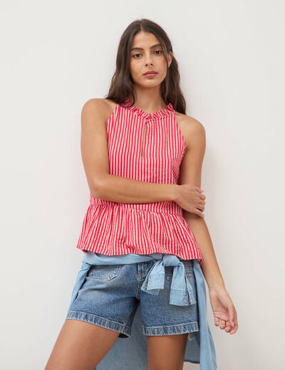 Top droit manches courtes rouge femme