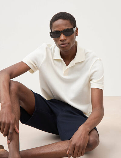 Polo col polo manches courtes ecru homme