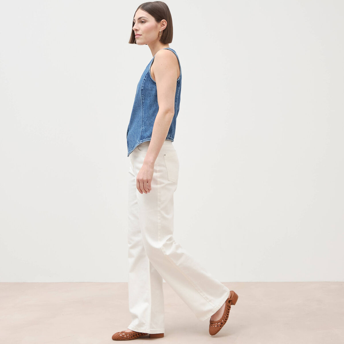 Gilet en jeans sans manches col rond denim used femme